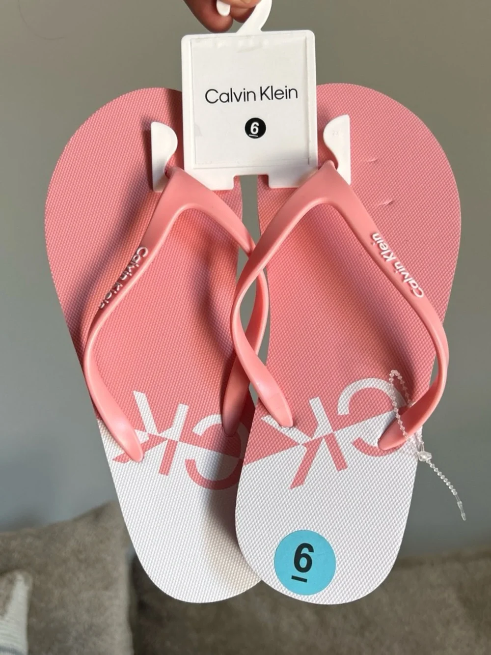 Calvin Klein Kids Pink and White Logo Flip Flops